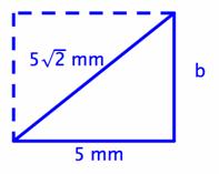 A rectangle is 5 millimeters long. The diagonal is labeled 5 square root of 2 millimeters. The height is labeled B.