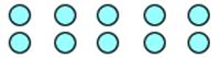 The image shows 10 blue circles, representing cars, arranged in two rows of five. The columns are slightly separated to show five equal parts of two cars each.