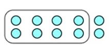 The image shows 10 blue circles, representing cars, arranged to show five equal parts of two cars each. The first four parts are circled.