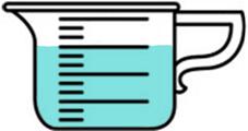 The image shows a measuring cup that is divided evenly into four parts. Liquid fills three of the four parts.