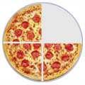 The image shows a circular pizza that is divided into 4 equal pieces,, with one piece missing.