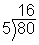 The image shows a long division problem. The dividend is 80. The divisor is 5. The quotient is 16.