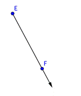 The image shows a ray that starts at endpoint E, passes through point F, and has an arrow at the end of the half-line.