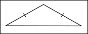The image shows an isosceles triangle. Two sides of the triangle are equal, indicated by a single hash mark in the middle of each of the two equal sides.