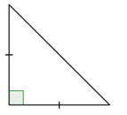 The image shows a right triangle. It has two equal sides, indicated by a single hash mark in the middle of each of those two sides.