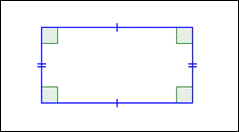 The image shows a rectangle. The four right angles are marked and all are congruent. The opposite sides are parallel to one another and congruent.