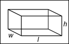 The figure shows a transparent rectangular prism. The lengths is labeled L, the width is labeled W, and the height is labeled H.