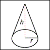 The figure shows a transparent cone with the radius labeled R and the height labeled H.