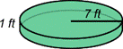 The image shows a transparent figure with a circular base and a uniform height.  The height is 1 foot. The radius is 7 feet.