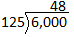 An image shows a long division problem. The dividend is 6000 and the divisor is 125. The quotient is 48.