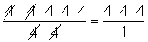 An image of an equation shows the fraction 4 times 4 times 4 times 4 times 4 over 4 times 4, equals, 4 times 4 times 4 over 1.  In the first fraction, two of the fours in the numerator and two of the fours in the denominator are crossed out.
