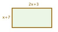 The image shows a rectangular garden. The length of the short side is X plus 7 and the length of the long side is 2 X plus 3.
