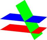 The image shows 3 planes. Two planes do not intersect, the third plane diagonally cuts through the two others.