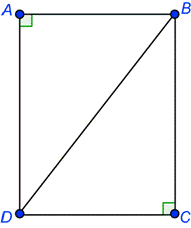 An image shows right triangle D A B. Angle A is 90 degrees. Side D B is the hypotenuse. Side D A forms angle A D B with the hypotenuse. Side D A does not form angle A B D.